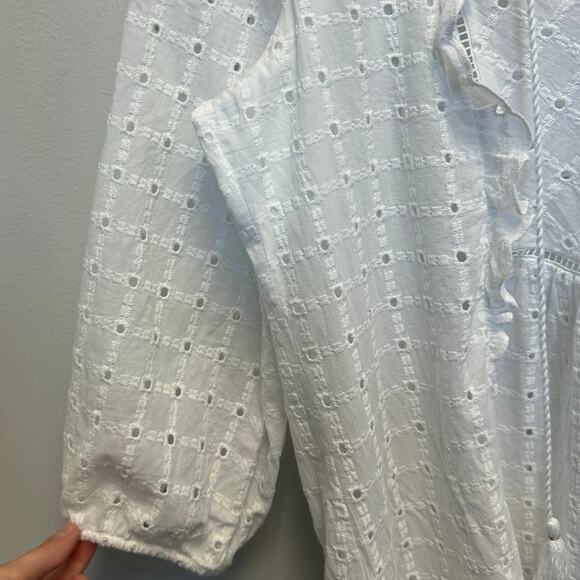 Anthropologie Sz 8 Thames White Eyelet Ruffle Peasant Dress Boho Cottage Prairie - Picture 6 of 13